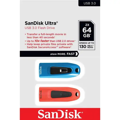 SanDisk Ultra unidad flash USB 64 GB USB tipo A 3.2 Gen 1 (3.1 Gen 1) Azul, Rojo