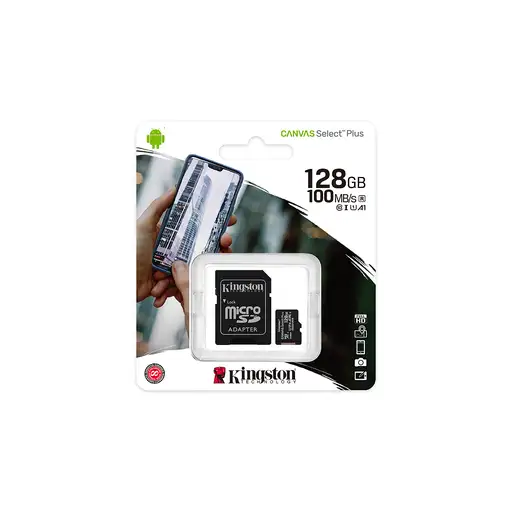 Kingston Technology Canvas Select Tarjeta micSDXC Plus 100R A1 C10 de 128 GB + ADP