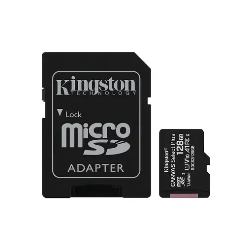 Kingston Technology Canvas Select Tarjeta micSDXC Plus 100R A1 C10 de 128 GB + ADP