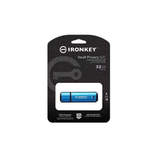 Kingston Technology IronKey 32GB USB-C Vault Privacy 50C cifrado AES-256, FIPS 197