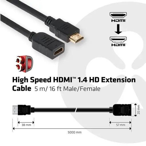 CLUB3D High Speed HDMI™ 1.4 Cable de extensión de alta definición 5 metros Macho/H