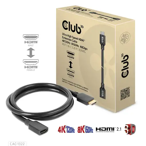 CLUB3D Cable de extensión HDMI™ de ultra alta velocidad 4K120Hz 8K60Hz 48Gbps M/F