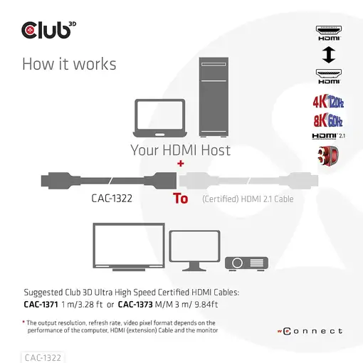 CLUB3D Cable de extensión HDMI™ de ultra alta velocidad 4K120Hz 8K60Hz 48Gbps M/F