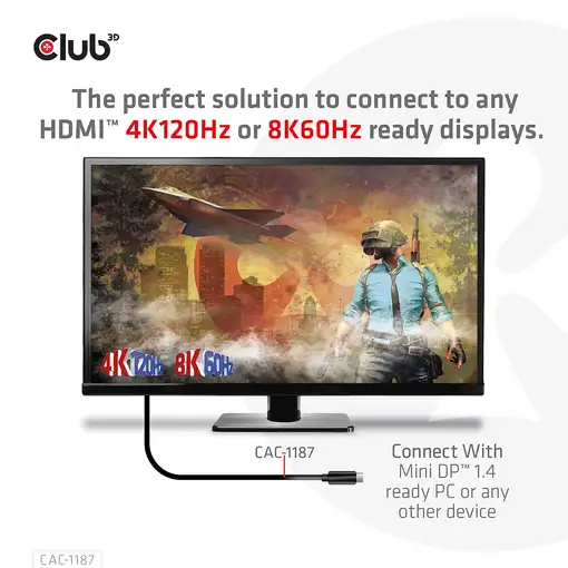 CLUB3D CAC-1187 adaptador de cable de vídeo 1,8 m Mini DisplayPort HDMI Negro
