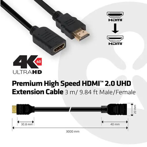 CLUB3D Premium High Speed HDMI™ 2.0 4K60Hz Extension Cable 3 metro Macho/Hembra