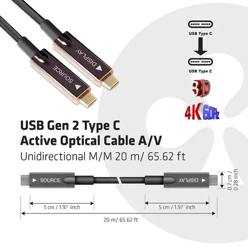 CLUB3D USB3.2 G2 TYPE-C ACT. OPT. A/V M/M 20M cable USB USB 3.2 Gen 2 (3.1 Gen 2)