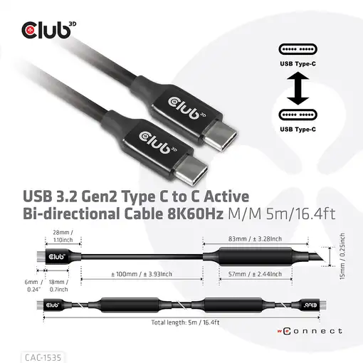 CLUB3D CAC-1535 cable USB USB 3.2 Gen 2 (3.1 Gen 2) 5 m USB C Negro