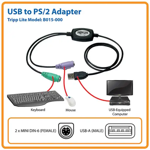 Tripp Lite B015-000 Adaptador USB a PS/2 para teclado y mouse