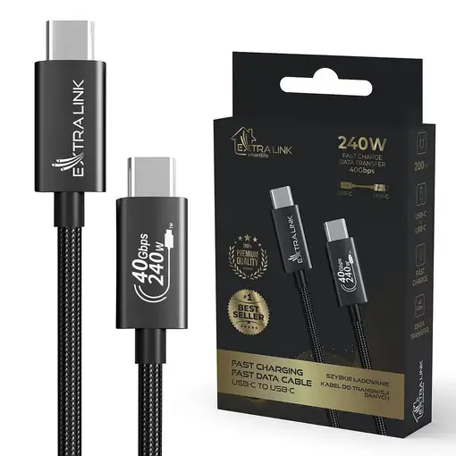 Extralink CABESL05 cable USB USB 2.0 2 m USB C 40 Gbit/s 240 W Negro