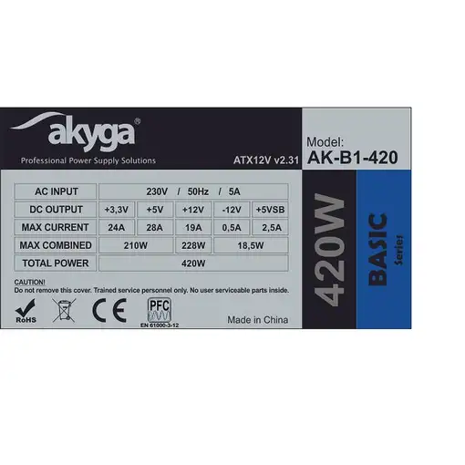 Akyga AK-B1-420 unidad de fuente de alimentación 420 W 20+4 pin ATX ATX Gris