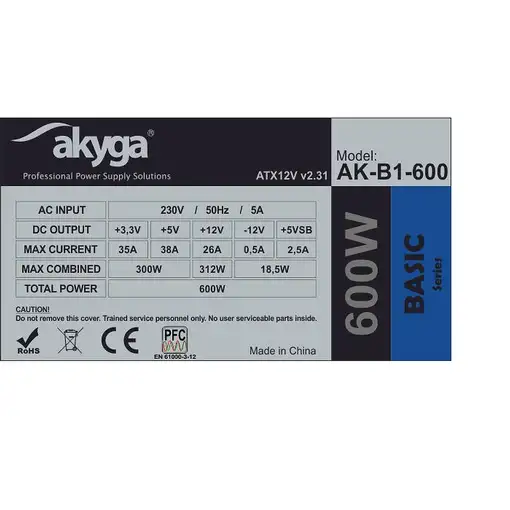 Akyga AK-B1-600 unidad de fuente de alimentación 600 W 20+4 pin ATX ATX Gris