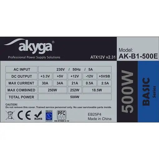Akyga AK-B1-500E unidad de fuente de alimentación 500 W 20+4 pin ATX ATX Gris