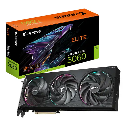 GIGABYTE AORUS GeForce RTX 5060 ELITE 8G Tarjeta Gráfica - 8GB GDDR7, 128bit, PCI-