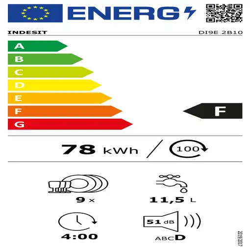 Indesit DI9E 2B10 Completamente integrado 9 cubiertos F