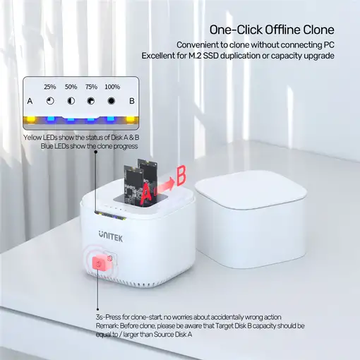 UNITEK SyncStation Marshmallow M.2 USB 3.2 Gen 2 (3.1 Gen 2) Type-C Blanco