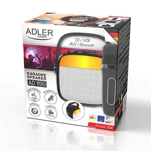 Altavoz Karaoke Adler AD 1199 negro con micrófono - SD/USB/AUX/Bluetooth