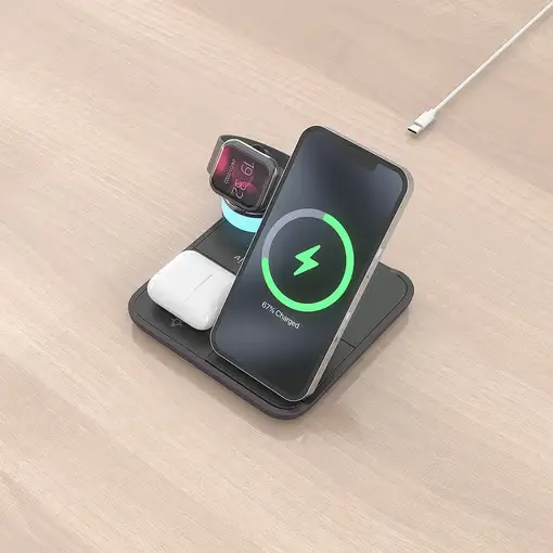 AISENS Cargador Inalambrico USB-C 4 en 1 De 15W Para Movil, Apple Watch, Auricular