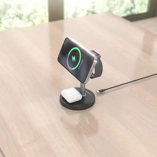 AISENS Cargador Inalambrico USB-C 4 en 1 De 15W Para Movil, Apple Watch, Auricular