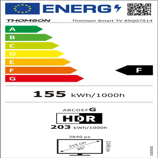 Televisor QLED Pro 85" 4K Ultra HD Negro Smart 85QG7C14 THOMSON