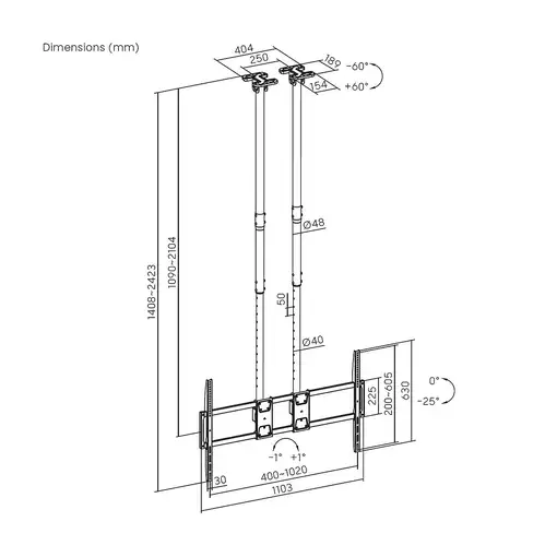 AISENS Soporte de Techo PRO Inclinable, Extensible y Nivelable para Monitor/TV 120
