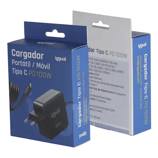 iggual Cargador portátil y móvil tipo C PD 100W