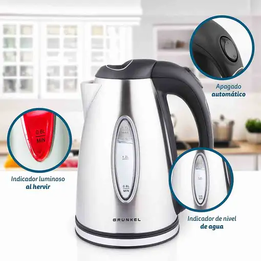 Hervidor de agua inox, 2000 W, 1,7 L, HV-16GX GRUNKEL