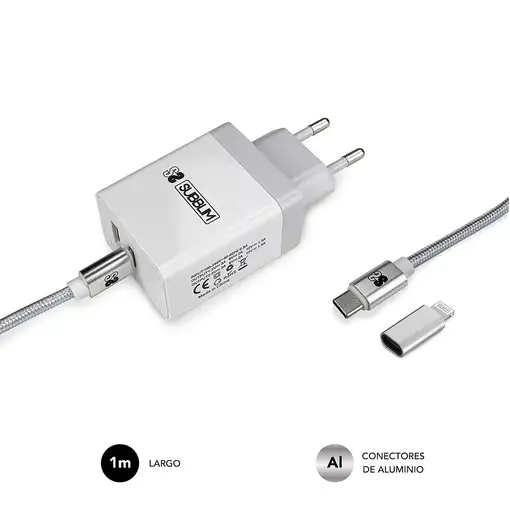Cargador Pared Smart Charger Pd25W+Qc3.0+C To C/Lightning Cable  Blanco