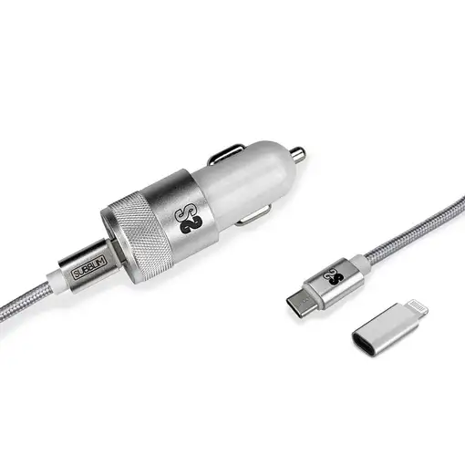 Cargador De Coche Dual Pd20W + Qc3.0 + C To C/Lightning – Plata