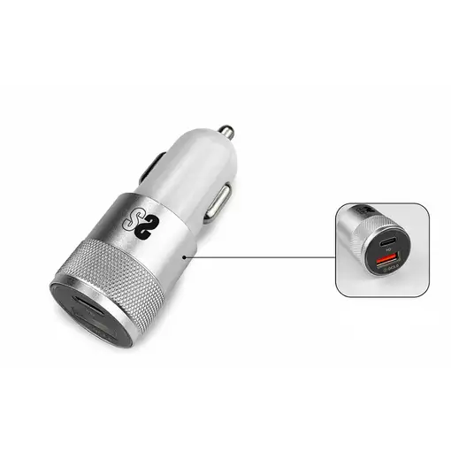 Cargador De Coche Dual Pd20W + Qc3.0 + C To C/Lightning – Plata