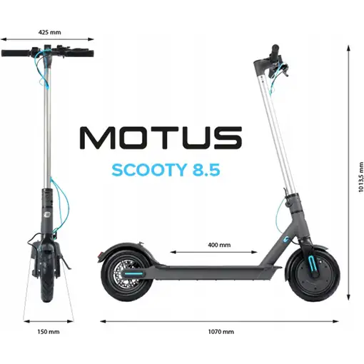 MOTUS Scooty 8.5 Negro, Plata 20 kmh 7,8 Ah