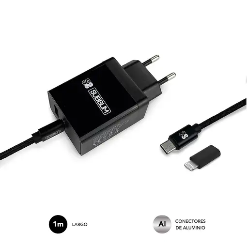 Cargador Pared Smart Charger Pd25W+Qc3.0+C To C/Lightning Cable  Negro