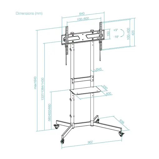 TooQ “KEFRÉN” Soporte de suelo con Ruedas para pantallas de 37”-70”, Negro