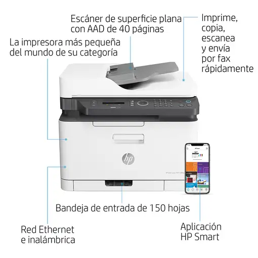 HP Laser 179fnw Inalámbrico Multifunction Color Impresora, Fotocopiadora, escáner;