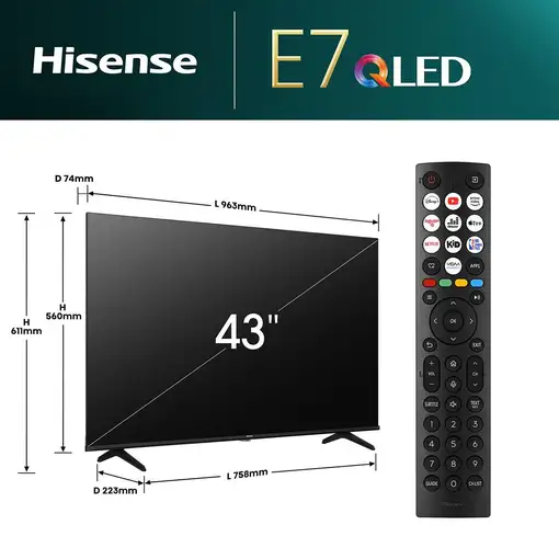 Televisor QLED 43'' 4K Ultra HD Negro Smart 20013273 HISENSE