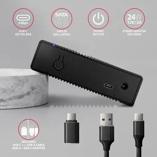 Axagon EE35-GTR USB-C 5Gbps - SATA 6G, 3.5 RIBBED box BLACK - USB Typ C