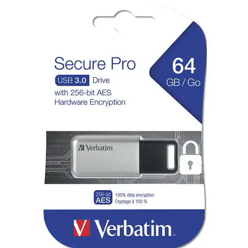 Verbatim Secure Pro - Unidad USB 3.0 de 64 GB - Plata