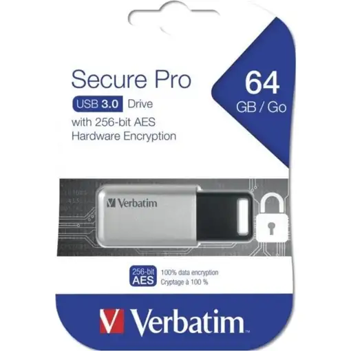 Verbatim Secure Pro - Unidad USB 3.0 de 64 GB - Plata