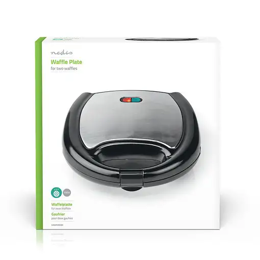 Nedis KAWP200BK gofrera 2 barquillo(s) 750 W Negro, Plata