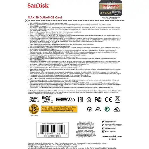SanDisk MAX ENDURANCE 256 GB MicroSDXC UHS-I Clase 10