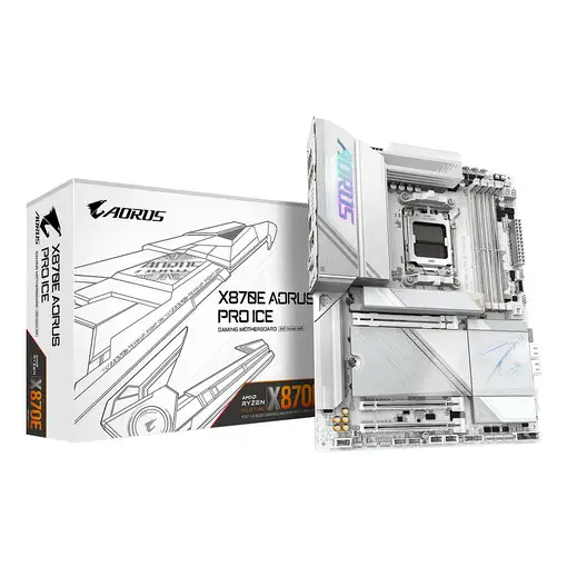 GIGABYTE X870E AORUS PRO ICE Placa Base - Soporta CPUs AMD Ryzen 9000