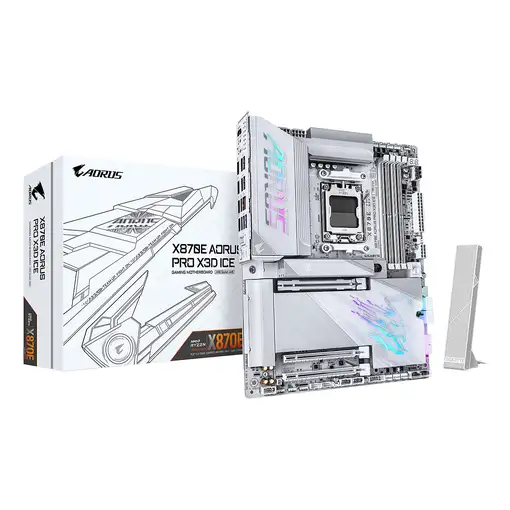 GIGABYTE X870E AORUS PRO X3D ICE Placa Base– Compatible con procesadores AMD Ryzen