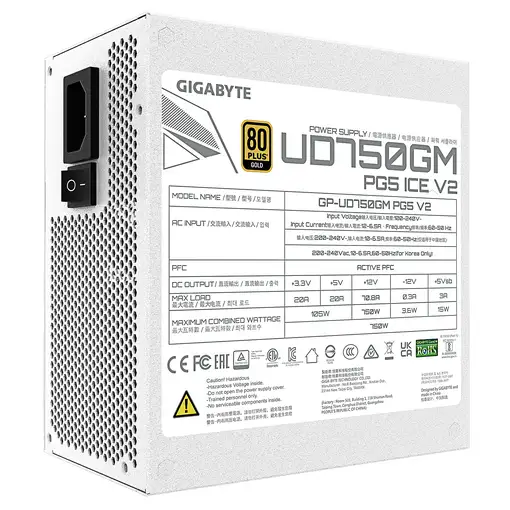 GIGABYTE UD750GM PG5 V2 ICE Fuente de Alimentación – PCIe Gen 5.1, 80 PLUS Gold