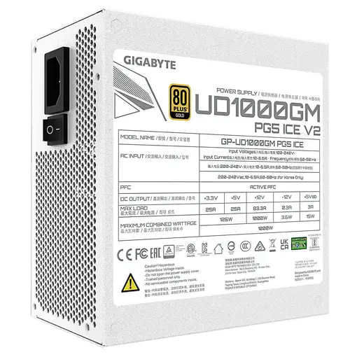 GIGABYTE UD1000GM PG5 V2 ICE Fuente de Alimentación – PCIe Gen 5.1, 80 PLUS Gold