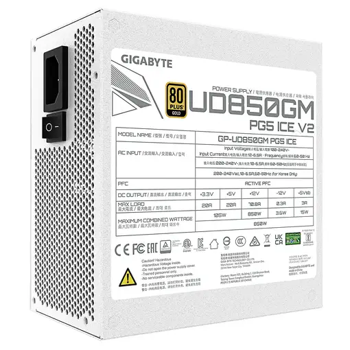 GIGABYTE UD850GM PG5 V2 ICE unidad de fuente de alimentación 850 W 20+4 pin ATX AT