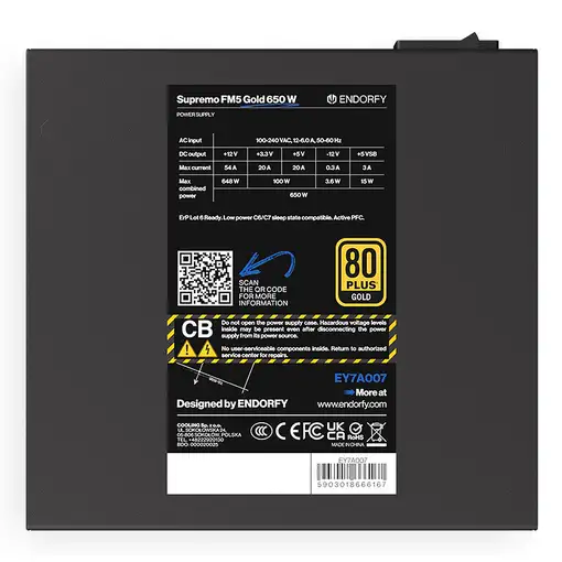 ENDORFY Supremo FM5 unidad de fuente de alimentación 650 W 18+10 pin ATX ATX Negro