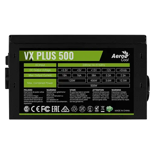 Aerocool VX Plus 500 unidad de fuente de alimentación 500 W 20+4 pin ATX ATX Negro