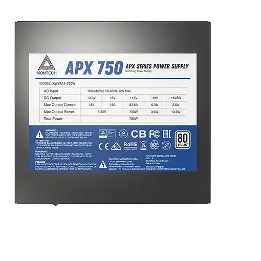 Montech APX750 unidad de fuente de alimentación 750 W 20+4 pin ATX ATX Negro