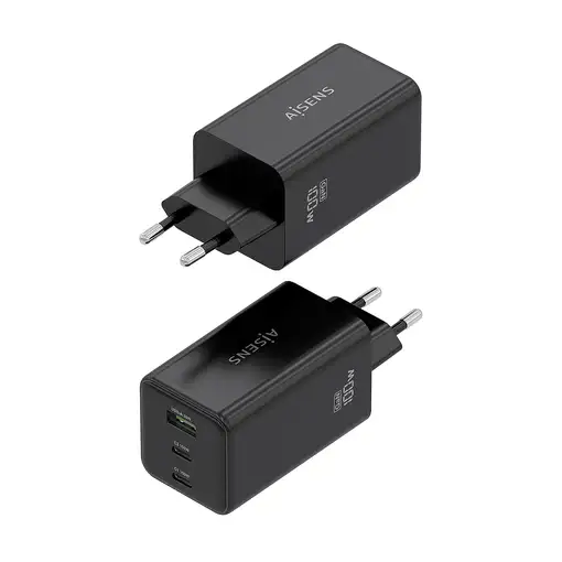 AISENS Cargador GaN 100W, 2x USB-C PD3.0 QC4.0 QC5.0, 1x USB-A QC3.0, Negro