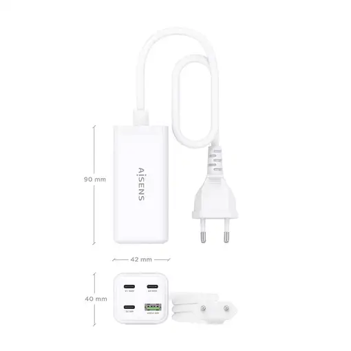 AISENS Cargador Sobremesa GaN 100W, 3x USB-C PD3.0 QC4.0 QC5.0, 1x USB-A QC3.0