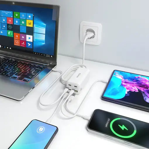 AISENS Cargador Sobremesa GaN 100W, 3x USB-C PD3.0 QC4.0 QC5.0, 1x USB-A QC3.0